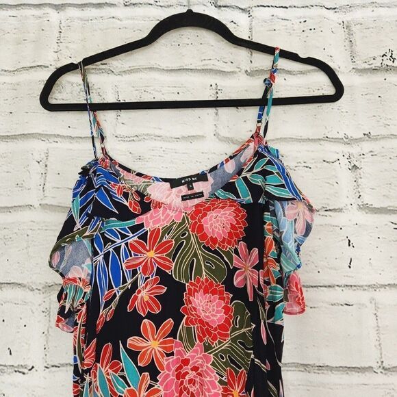 Miss Me Women's Multicolored Floral cold shoulder Cropped Top Small Tropical - Picture 3 of 12